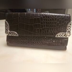 Brighton Dark Brown Croc Embossed Leather Wallet Silver Hardware